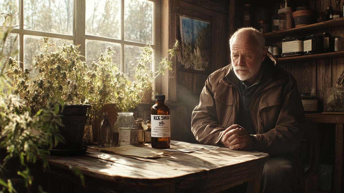 cannabis-weed-legenden-geschichte-foto-rick_simpson-mann-oel-extrakt-tisch-zuhause-extraktion