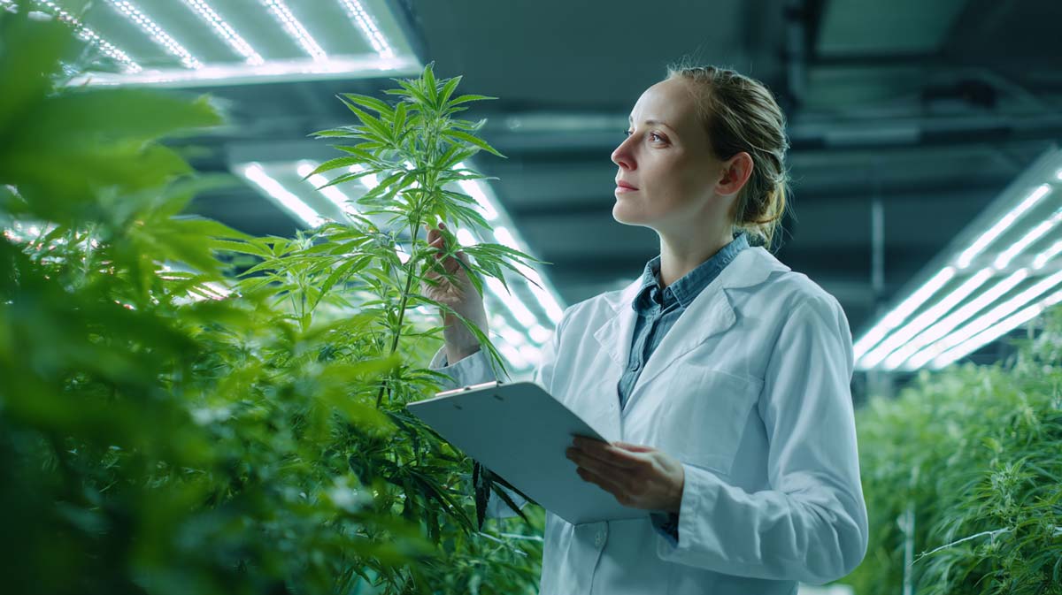 cannabis-hersteller-plantage-doku-foto-geschaftsfuhrerin-check-wachstum-planze-aktuelle-ernte-amnesia-haze